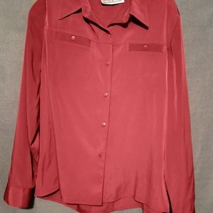 Womens Dress Barn Red Long Sleeve Top Blouse Button Down Polyester XL